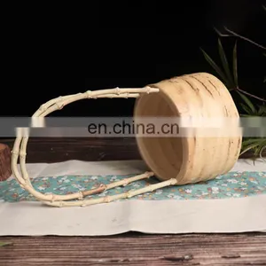 Luxury Wood Bowl Handmade Serving Tray Snack Food Fruit Wooden Dishes Plates Set for Dry Fruits Round Bamboo Root Hand Basket thumbnail-2