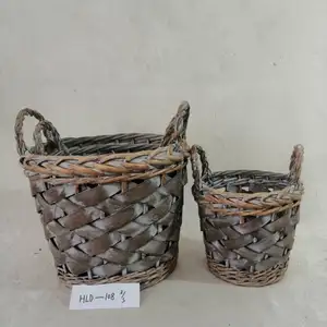 White Wicker Baskets Brown Color Multifunctional Willow Basket Planter thumbnail-2
