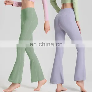 Fashion High Waist Wide Leg Flared Hot Gym Yoga Pants Butt Lift Bell Bottom Dance Fitness Leggings Workout Sport Wear For Women thumbnail-1