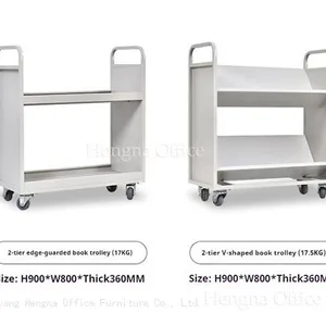 Moving Library Trolley：High Load Bearing Multi-Functional Steel Transport Book Cart For Archive Room Legal Files thumbnail-2