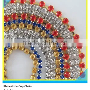 Rhinestone Metal Cup Chain Sew on Colorful Diamond Rhinestone Claw Chian Trim thumbnail-1