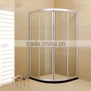 Framed Freestanding Glass Shower Enclosure With Marble Trim thumbnail-1