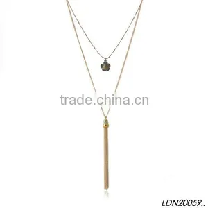 Gold Chain Tassel Layers Lariat Necklace thumbnail-1