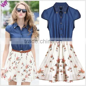 2015 High Fashion Denim Match Chiffon Dresses Chiffion Girls Denim Dress thumbnail-3