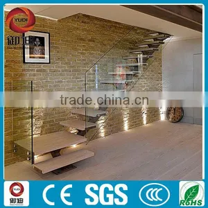 Contemporary Indoor Glass Beam Wooden Stairs thumbnail-4