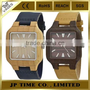 Square Case Analog Quartz Wooden Watch Leather Japan Movement Laser Logo thumbnail-1
