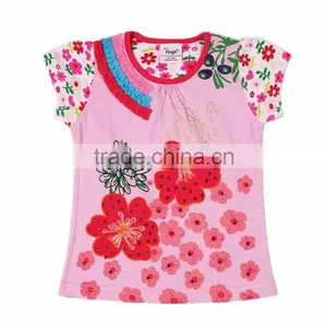 2-6Years (S63181#White&pink)Flags Kids Garment Wholesale New Designs Baby Toddler Girls Flower Strass t Shirt thumbnail-2