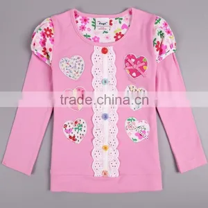 2-6Yrs (6518#PINK&WHITE)Ready Made Wholesale Kid Wear Long Sleeve Heart Appliqued Winter Top thumbnail-1