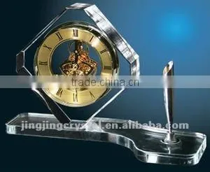 Crystal Glass Table Clock With Pen Holder for Office Gift Quality Choice Most Popular thumbnail-1