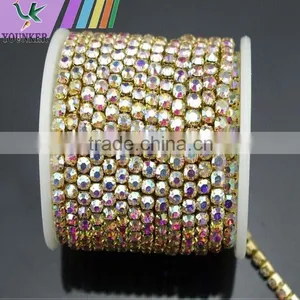 15 FEET1 Yard SS24 5mm AB Clear Crystal Gold Plated Rhinestone Chain Trims Cup Chain Wedding Garments Decoration YSCHC1032 thumbnail-1