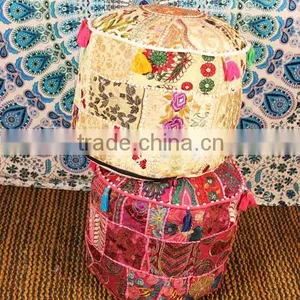 Indian Pouf Ari Patchwork Cottom Ottoman Cover Bean Bag Chair Ethnic Seating Cushion Room Decor Idea Bohemian Poof Pouffe thumbnail-2