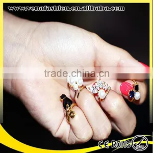 Girls Japan Gemstone Pearl Finger Nail Ring Jewelry thumbnail-2