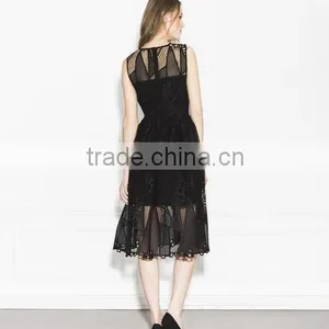 Shanghai Manufacture Latest Design Long Black Dress Sleeveless thumbnail-3