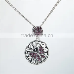 New Fashion Butterfly Round Silver Metal Pendant With Red Crystal thumbnail-3