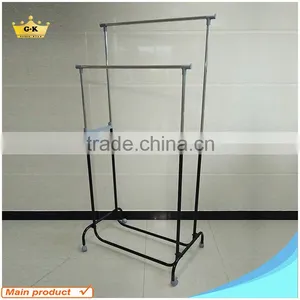 Double Pole Iron Pipe Adjustable Garment Rack Telescopic Stand Clothes Drying Rack Manufacturer Supplier thumbnail-1