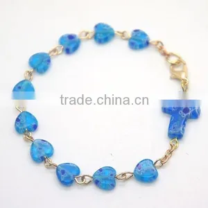 8mm Heart-shaped Glass Bead Bracelet, Cross,high Quality Lobster Clasps,Nine Son Needle thumbnail-1