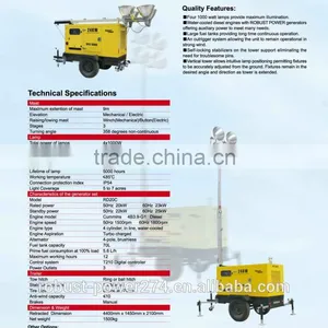 Heavy Duty 150m Lighting Coverage Radius Hydraulic Mast Mobile Tower Numbers of Lamps,power of Lamp and Genset Customized thumbnail-3