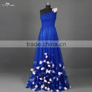 RSE661 One Shoulder Petals And Floras Flowing Skirt Royal Blue Long Teen Prom Dresses thumbnail-5