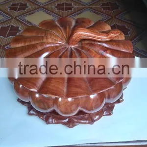 Pumpkin Shaped Pot With Lid and Base, Elegant Wooden Pot From Vietnam thumbnail-3