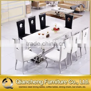 French Style Marble Top Stainless Steel 8 Seaters Dining Table Set thumbnail-1