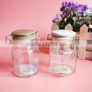 Mini Hexagonal Glass Jar With Clip Top thumbnail-2