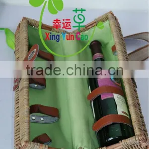 Wicker Wine Bottle Gift Basket With Green Linner (factory Supplier) thumbnail-1