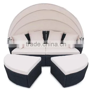 4 PC Cushioned Outdoor Wicker Patio Set Garden Lawn Rattan Sofa Bed Furniture Round Retractable Canopy thumbnail-1