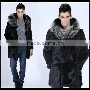 New Style Long Artificail Rabbit Fur Coat With Raccoon Collar thumbnail-1