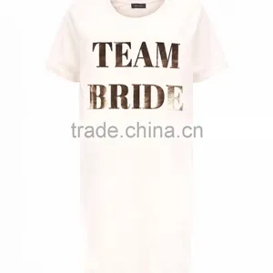 MGOO Customize Pyjamas Pink Metallic Team Bride Nightshirt 100% Cotton Longline Sleepwear Gold Print Logo thumbnail-4