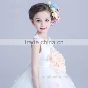 2017 Beads Kids Clothing Models Big Flowers White Lovely Kids Gown Dress thumbnail-4