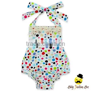 Summer Boutique 100%Cotton Bulk Flower Printed Halter Fringe Infant Newborn Baby Girl Floral Romper Clothes thumbnail-3