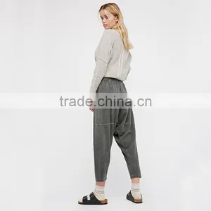 Comfy All Cotton Drop Crotch Fit Easy Drawstring Waist Womens Harem Pants thumbnail-5