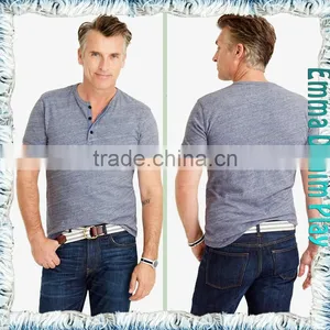 2018 Mens High Quality Grey Muscle Fit Button Collar T-Shirts thumbnail-3
