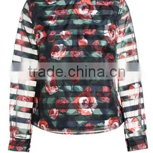 New Female Perspective Stripe Flower Print Loose Long-sleeved Shirt thumbnail-2