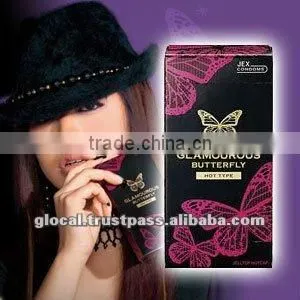 Japan Male Sex Long Time Condom 'GLAMOUROUS BUTTERFLY HOT 1000' --- Outside Top Jelly-coated --- 12p thumbnail-1