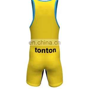 Cheap Wholesale Custom Made Sublimated Printing Wrestling Singlets, Wrestling Suit, thumbnail-3