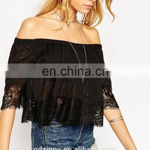 Latest Ladies Top With Off Shoulder and Lace Trim Tops thumbnail-4