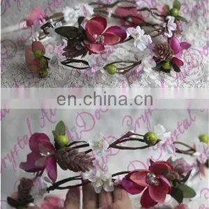 Aidocrystal Pink Goddess Flower Crown With Lace Bridal Wedding Party Hair Accessories thumbnail-4