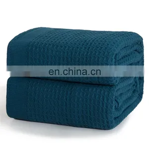 Personalized Sensory 90x90 100% Cotton Navy Blue-colored Waffle Blanket thumbnail-7