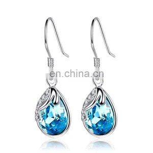 New Fashion Crystal Rhinestone Raindrop Shape Zircon Stud Hoop Large Pendant Earring S925 Silver thumbnail-1