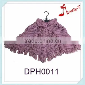 New Design Children Princess Style Knitted Girls Cloak Poncho Sweater With Collar and Tasseles thumbnail-1