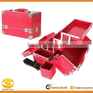 7 Makeup Box 3 Column Dff301 Crocodile Pink Beauty Cosmetics & Professional Makeup Train Case thumbnail-1