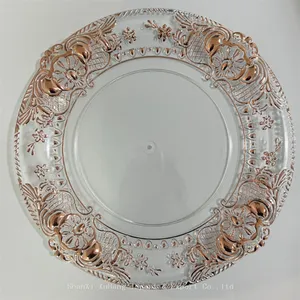 Luxury 13 Inch Round Rose Gold Bronzing Flower Plastic Charger Plate For Wedding Party thumbnail-5