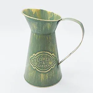 Vintage Distressed Green Galvanized Metal Planter Pots Set, Assorted Garden Metal Buckets & Pitcher for Home Decor thumbnail-1