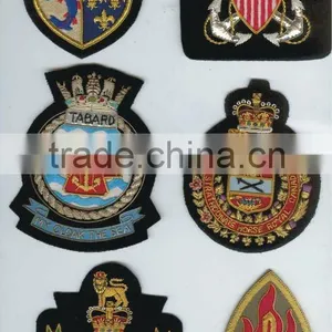 New Bullion Wire Hand Embroidered Crown Badge on Black Blazer Fabric Patches thumbnail-1