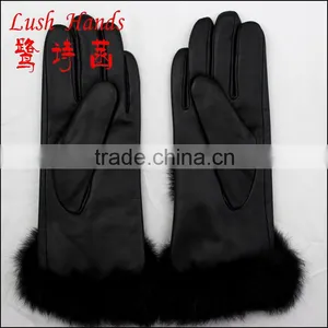 Fashion Lady Sheepskin Leather Gloves With Fox Fur thumbnail-2