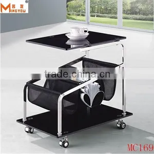 Modern Black Tempered Glass Chrome Side Table thumbnail-1