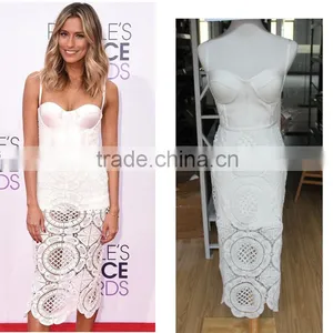 Cocktail Party Wear Ladies New Model Fashion Long Midi White Bustier Lace Dresses thumbnail-1