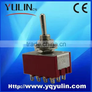 YULIN 9Pins Red Base Mini ON OFF ON 3Amp 125Vac 3-Way Toggle Switch thumbnail-1