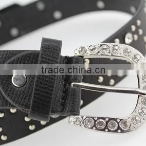 Women's Classical Metal and Rhinestone Studded 33Mm Belt Leather With Shiny Rhinestone Buckle thumbnail-6